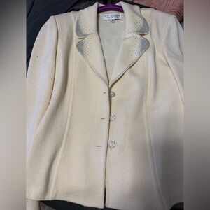 FLAWED St. John Cream Blazer with Studded Lapel